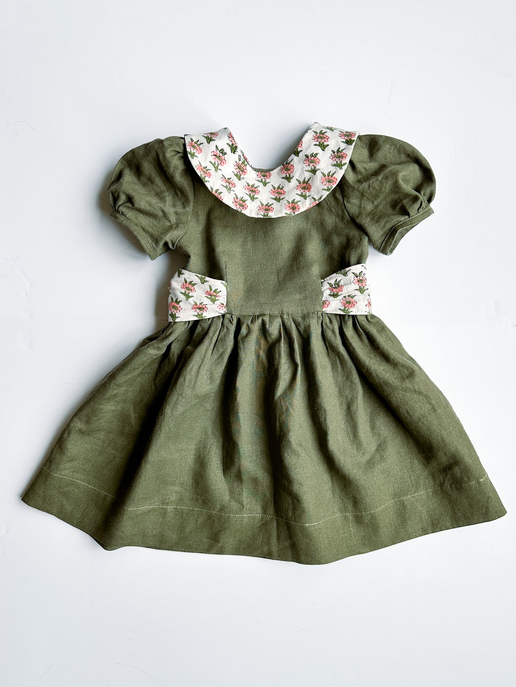 Olive/Floral Puff Sleeve Dress