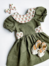 Load image into Gallery viewer, Olive/Floral Puff Sleeve Dress
