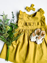 Load image into Gallery viewer, Mustard Flutter Bib Dress
